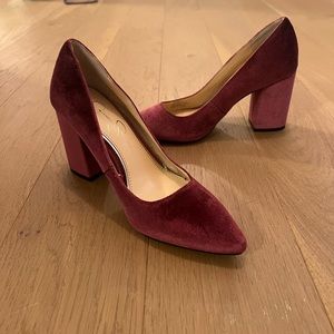 Closed toe velvet block heels